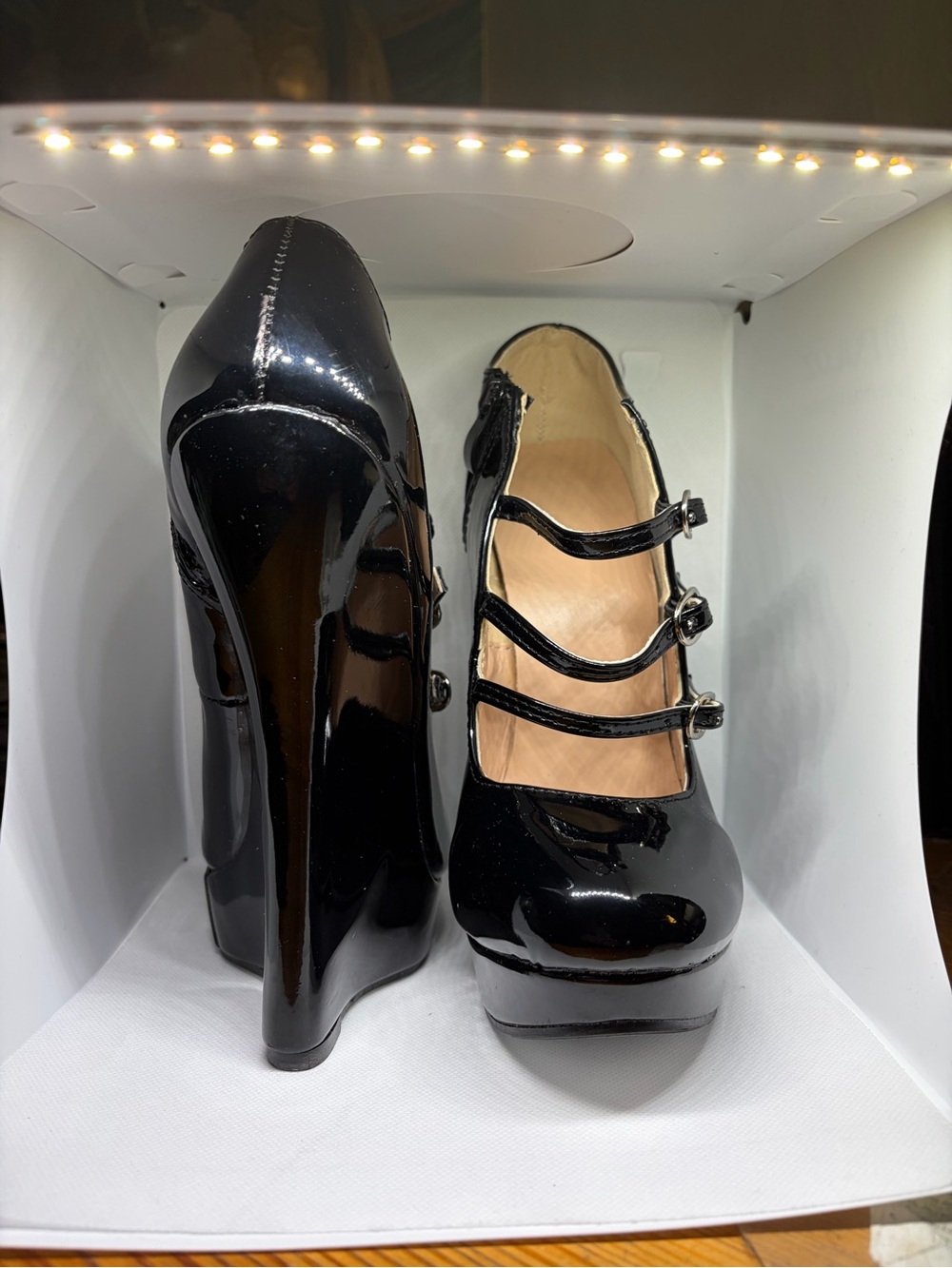Black Patent Mary Jane Platform Heels